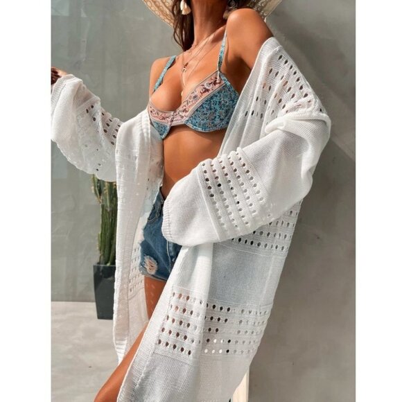 light Weight Casual Open Front Cardigan White - Picture 5 of 7